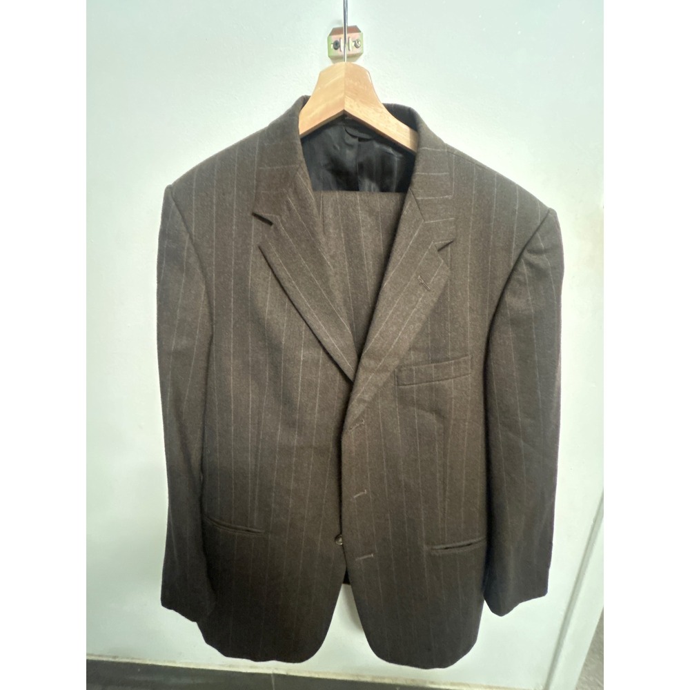 Pierre Cardin Mens Brown Pinstripe Two Button Suit Blazer Trousers Set